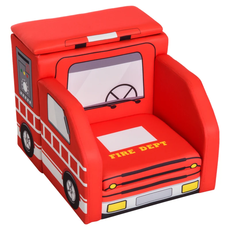 Qaba Kid's Sofa Chair Fire Truck Shape Storage Box 17" Multi Spandex Storage Sofa Chair - Fire Engine