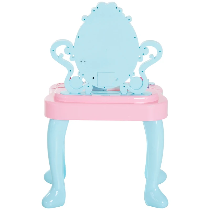 Open Box Qaba Kids Fashion Pretend Play Set Princess Vanity Table with Lights, Sounds and Accessories - Light Blue / Pink