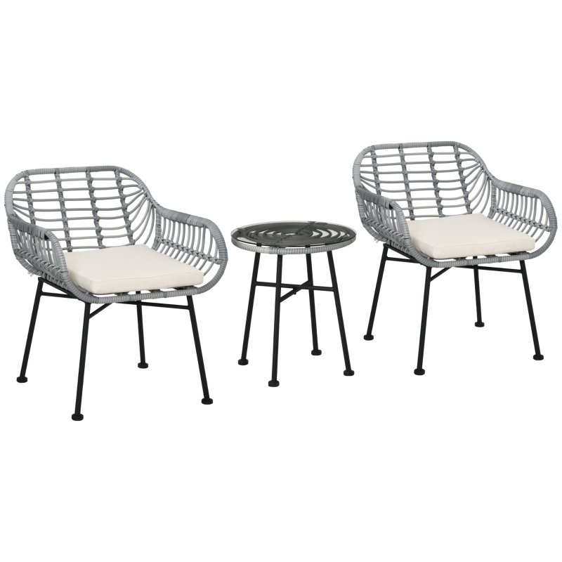 Outsunny 3 PCS Patio Round Wicker Woven Bistro Set, 2 Chairs, 1 Coffee Table for Garden