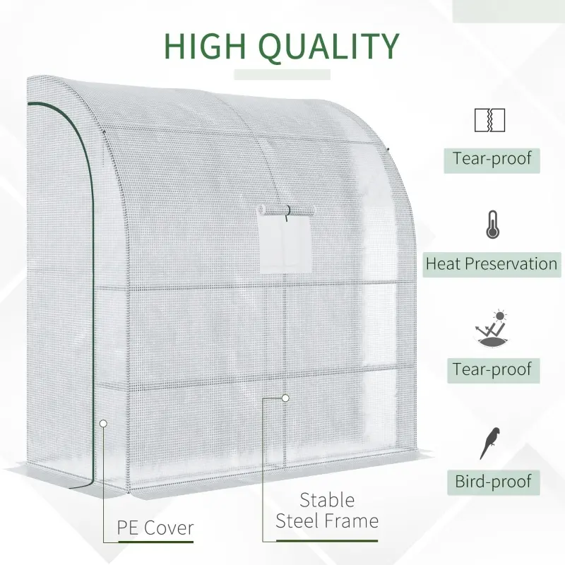 Outsunny 7' x 3' x 7' Outdoor Walk-In Greenhouse, Plant Nursery with Roll-up Windows, PE Cover, and 3 Wire Shelves, White