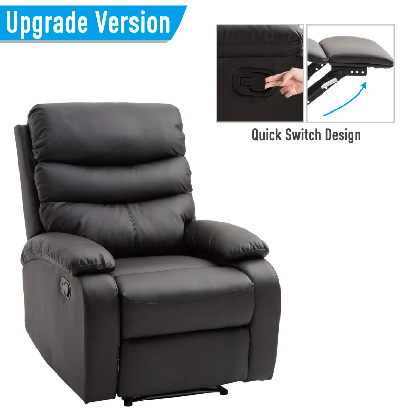 HomCom PU Leather Traditional Manual Recliner Chair - Black