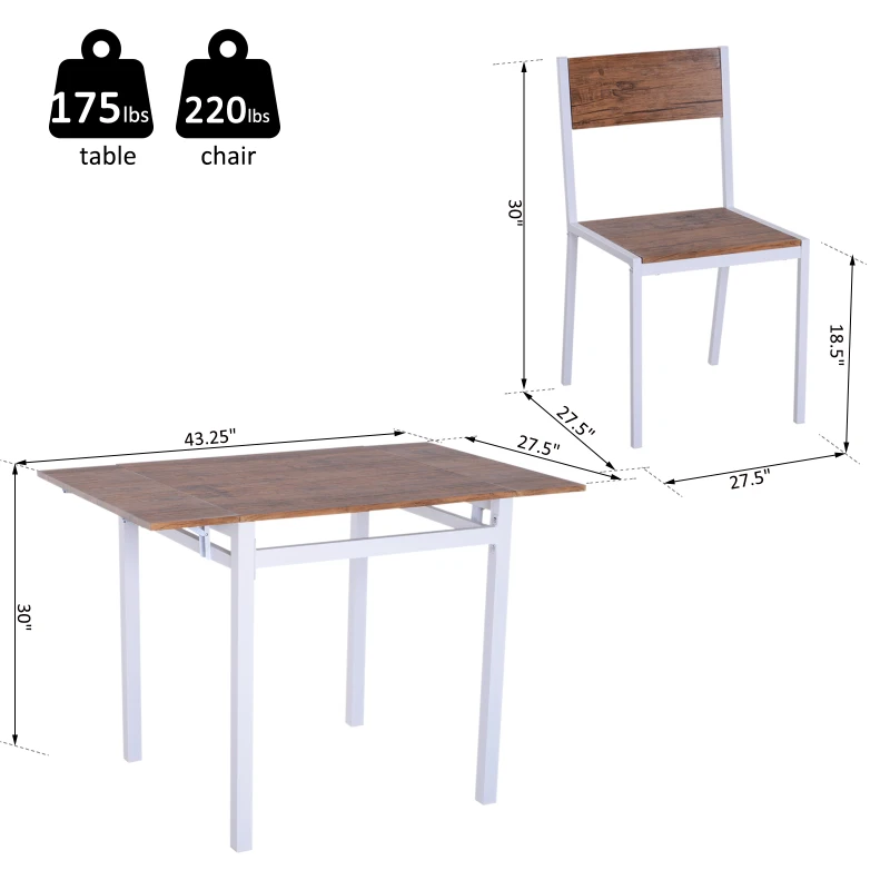 HomCom 5 Piece Drop Leaf Counter Height Dining Table and Chairs Set - Walnut / White