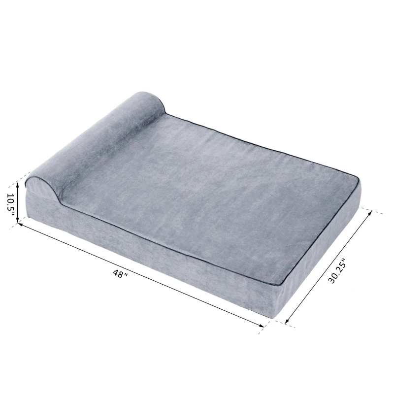 PawHut 48" x 30" Suede Padded Orthopedic Memory Foam Bolster Pet Dog Bed - Grey with Navy Blue Liner