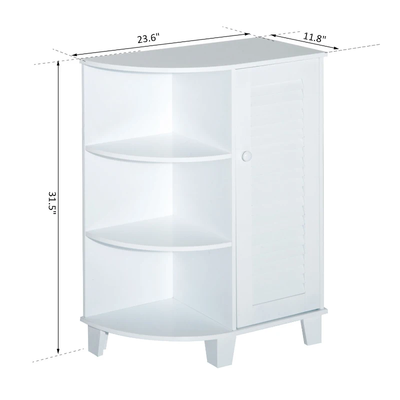 HomCom 32" Modern Country Bathroom Cabinet Cupboard with Rounded Shelves - White