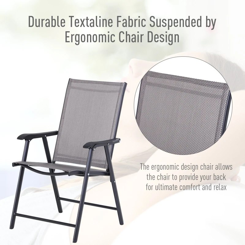 Outsunny 2-Piece Folding Sling Chair Set, Gray - Comfortable Patio Garden Furniture for Relaxation
