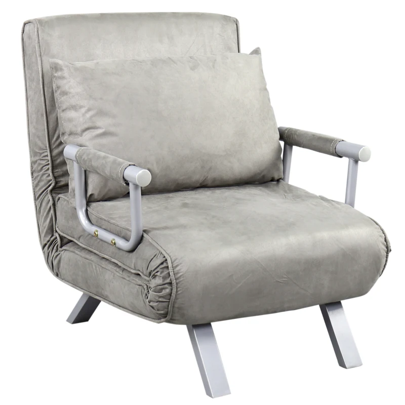 HomCom Single Person Folding 5 Position Steel Convertible Sleeper Bed Sofa Chair - Grey