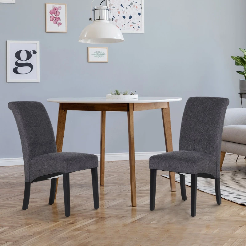 HOMCOM Set of 2 Dining Chair Side Seat with Wood Legs for Dining Room Living Room Grey