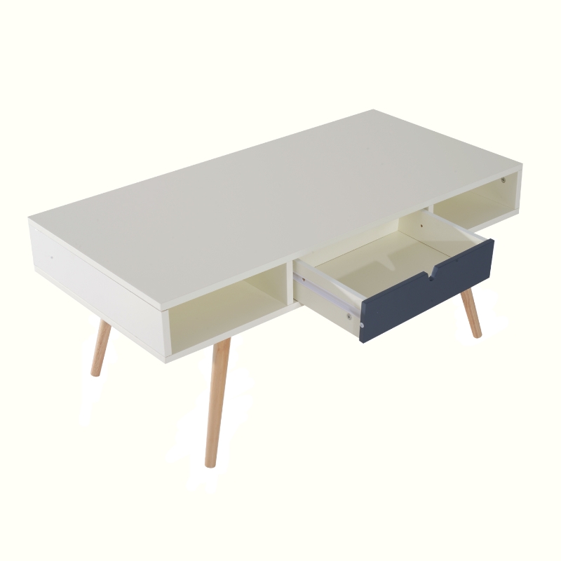 HomCom 40" Modern Wooden Coffee Table with Drawer - White / Blue Grey / Woodgrain