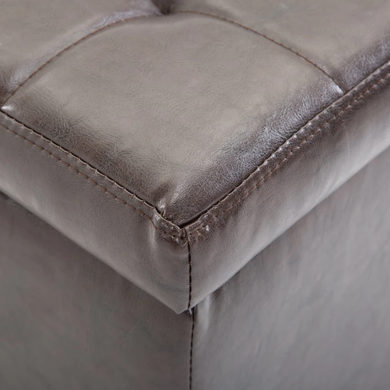 HomCom 16” Cube Faux Leather Tufted Storage Ottoman Footrest Seat - Dark Brown