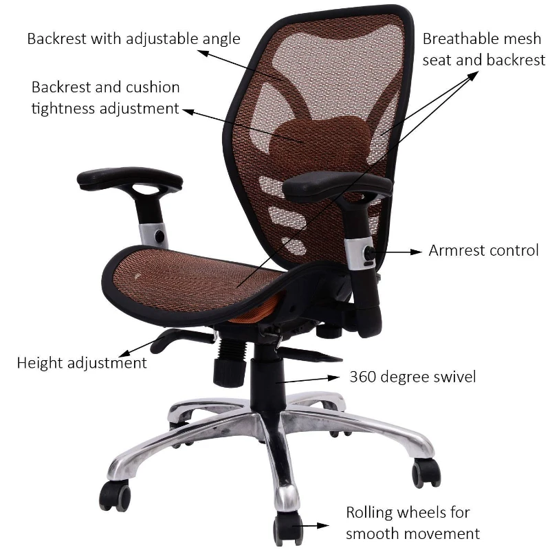 HomCom Mesh Ergonomic Home Office Desktop Computer Chair - Orange