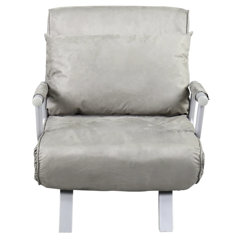 HomCom Single Person Folding 5 Position Steel Convertible Sleeper Bed Sofa Chair - Grey