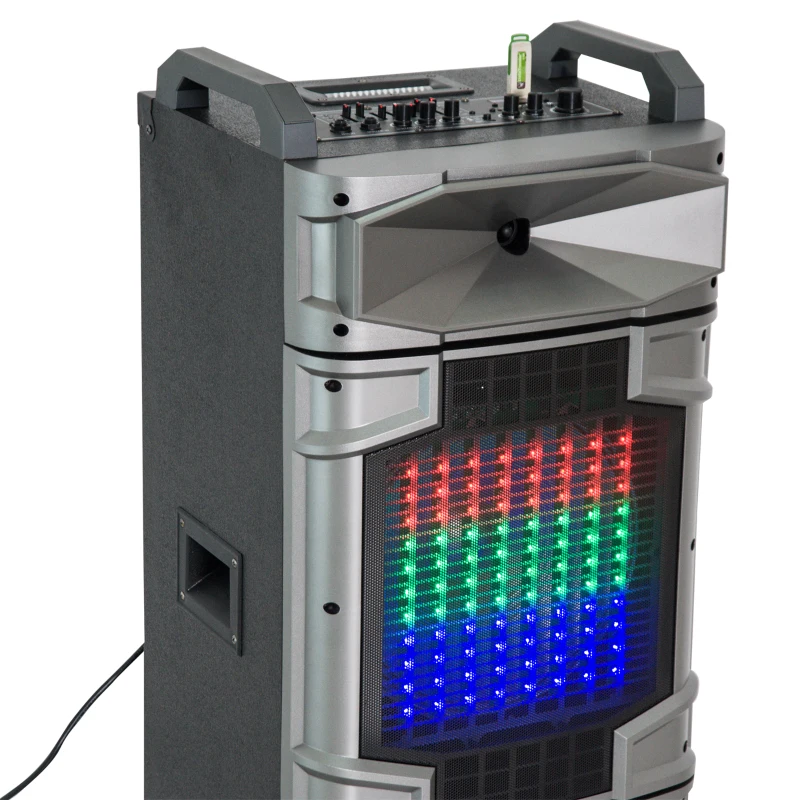 HomCom 80 Watt Portable Remote Control LED Bluetooth Dual Speaker System with Wheels