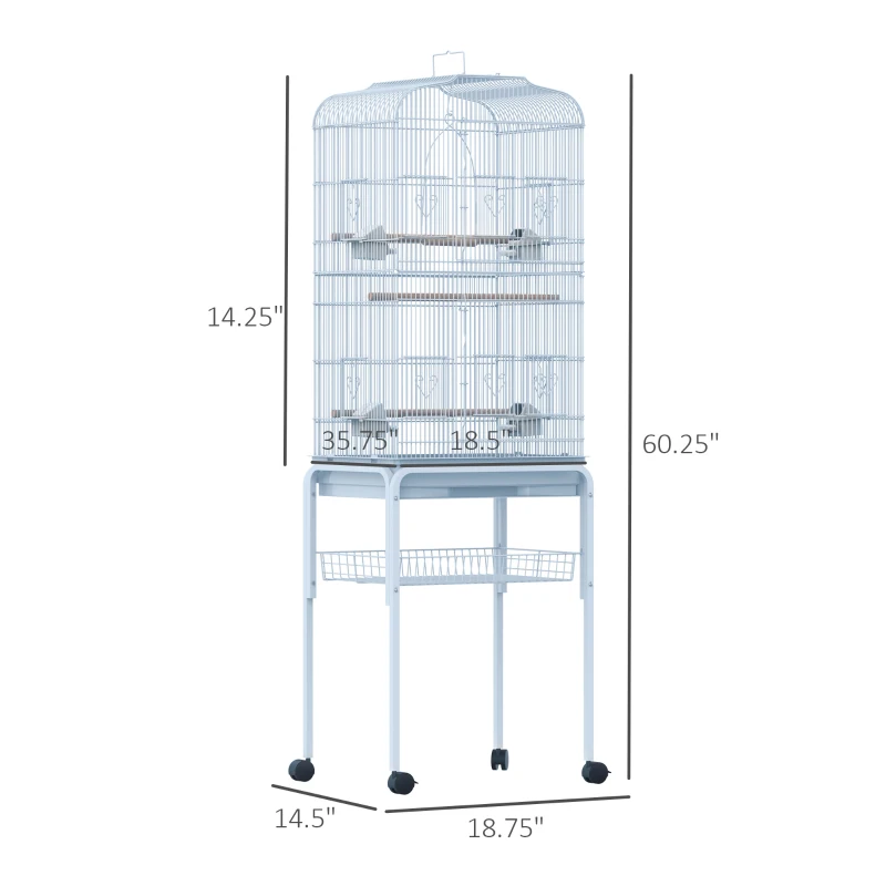 PawHut 63" Bird Cage Large Finch Parrot Conure Metal Wheels Play Top House Pet Supplies - White