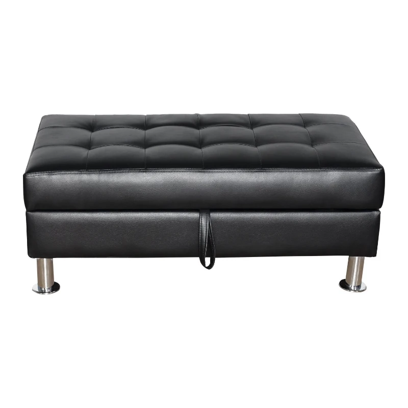 HomCom Faux Leather Convertible Sofa Sleeper Bed with Storage Ottoman - Black
