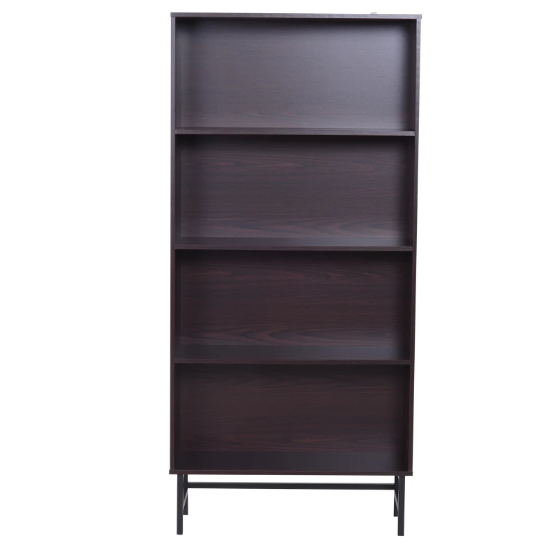 HomCom 71" 4-Shelf Modern Open Wood Grain Bookcase with Metal Feet - Dark Coffee
