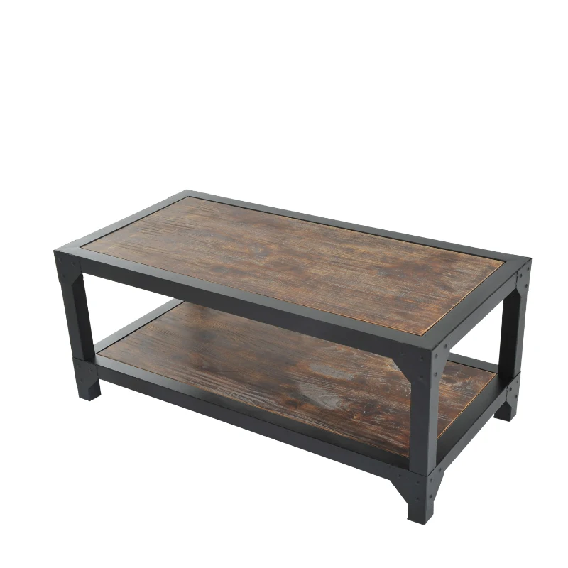 HomCom Rustic Wood Industrial Style Metal Frame Coffee Table