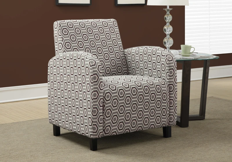 Monarch Upholstered Square Cushion High Seat Back Cotton Fabric Accent Arm Chair - Earth Tone Hexagon Pattern