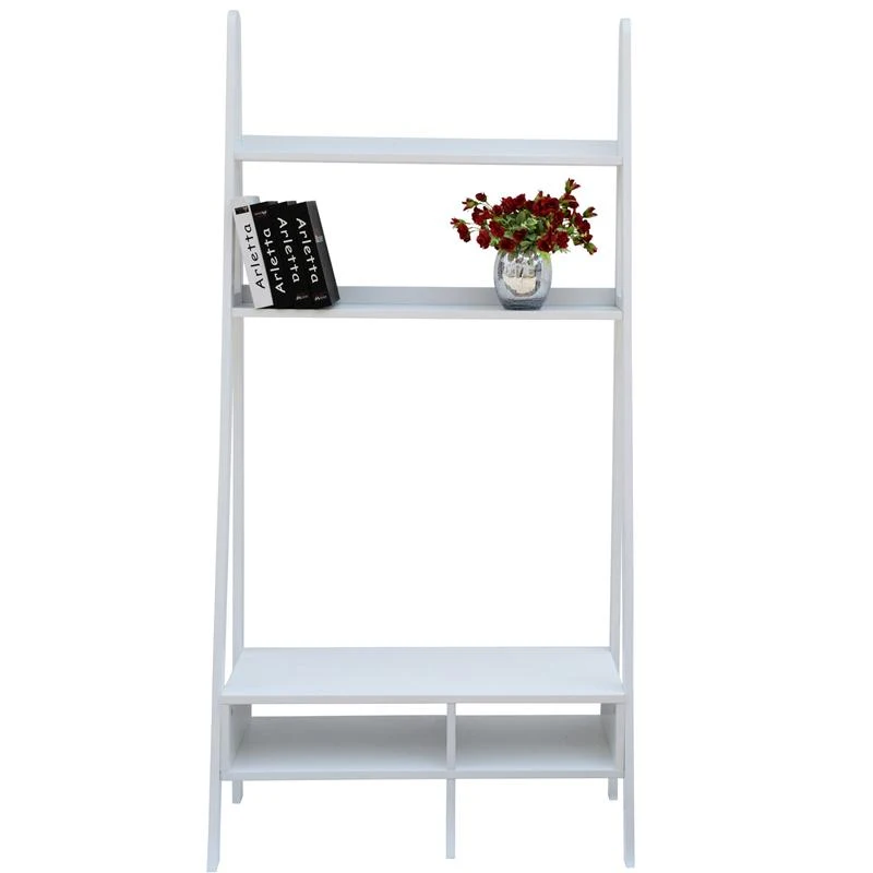 HomCom Leaning Ladder Bookcase / Entertainment Center TV Stand - White