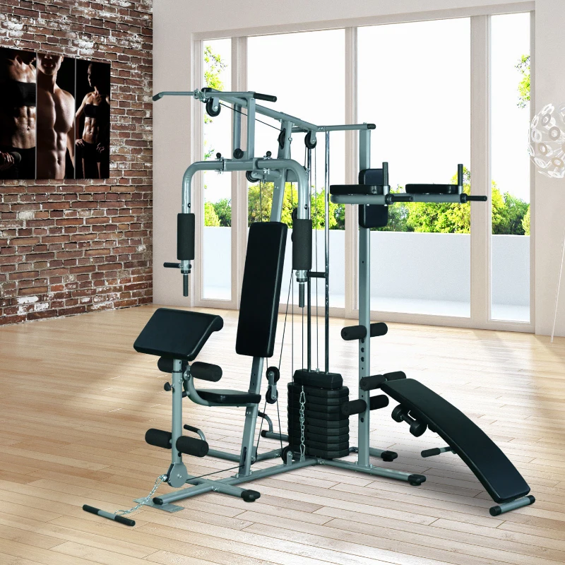 Soozier Versatile Steel Full Body Home Gym Exercise Equipment Machine with 100lb Weight Stack