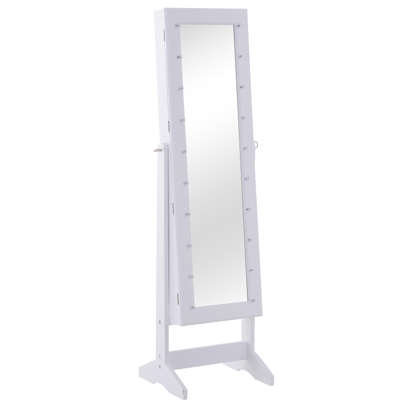 HomCom 58" Lockable LED Lighted Jewelry Storage Cabinet Armoire with Full-Length Mirror - White