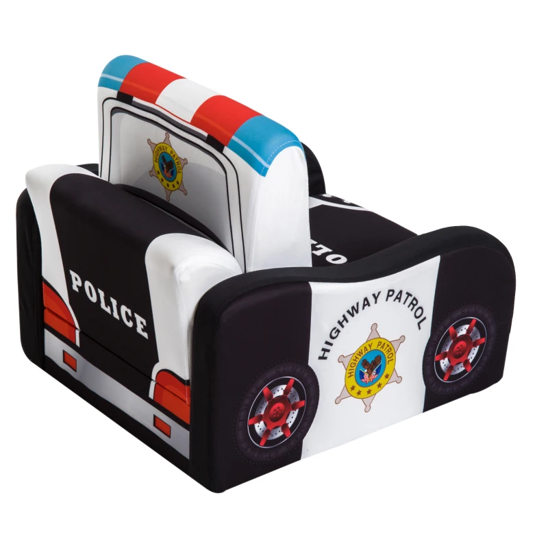 Qaba 17" Multi Spandex Storage Sofa Chair for Kids - Police Car