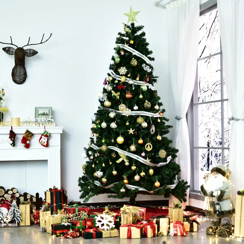 HOMCOM 9' PVC Unlit Spruce Artificial Christmas Tree with Metal Stand  2028 Tips  Green