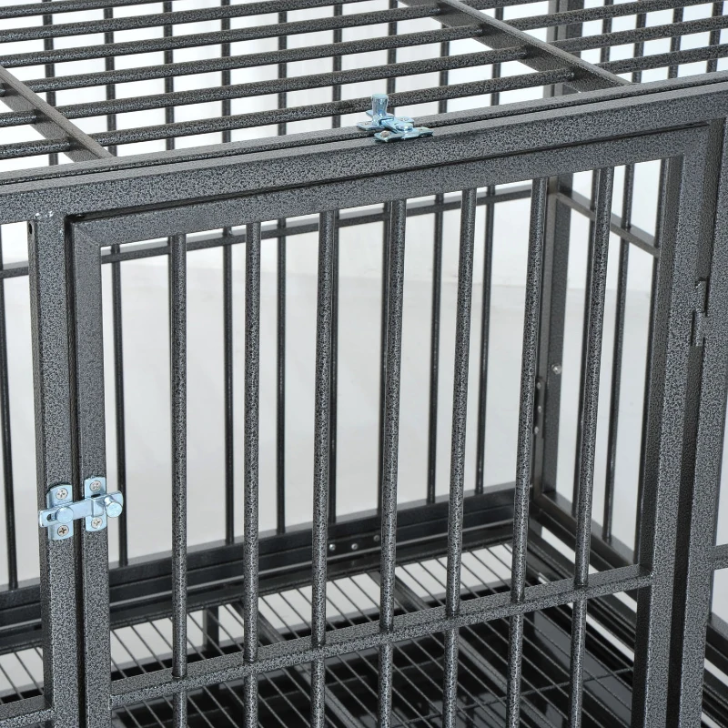 PawHut 48" Heavy Duty Steel Dog Crate Kennel Pet Cage w/ Wheels - Grey Vein