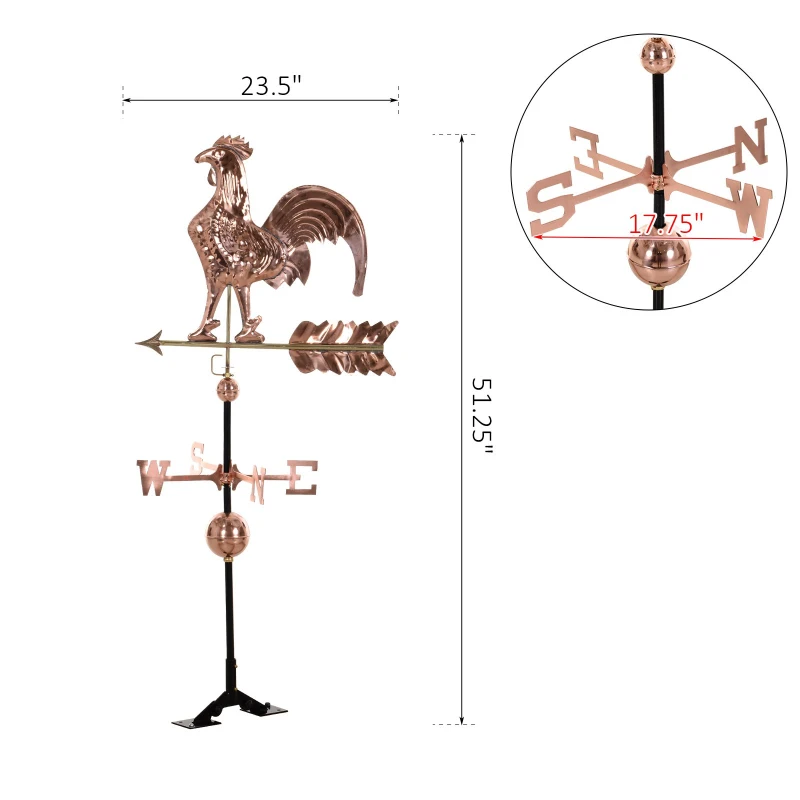 Outsunny Copper Rooster Weathervane for Roofs with Included Mountain Kits Perfect for Decoration in Yard Barn & House