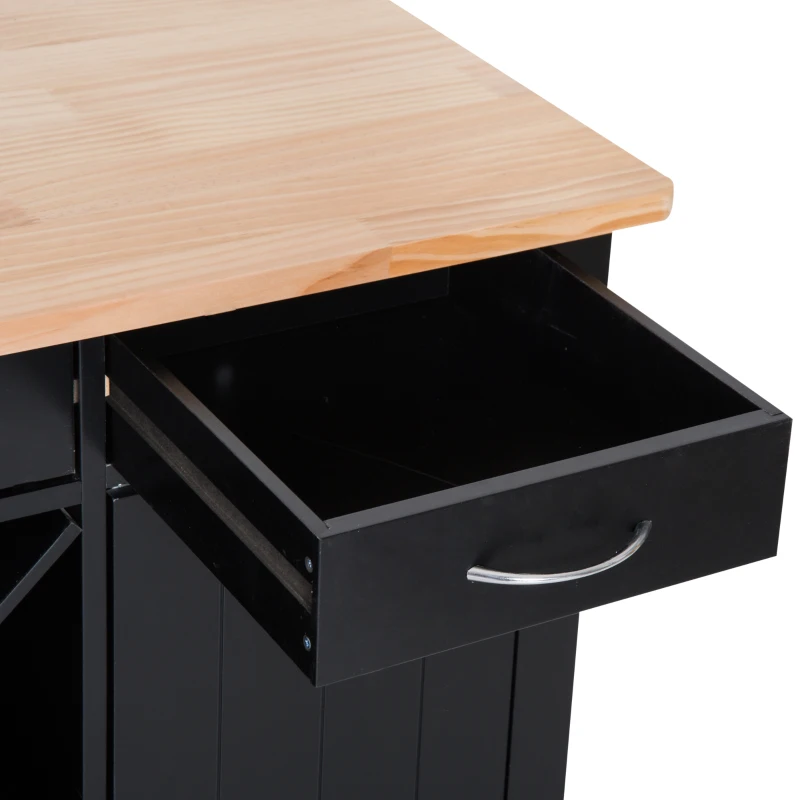 HomCom 44" Wooden Butcher Block Kitchen Island with Wine Rack - Black