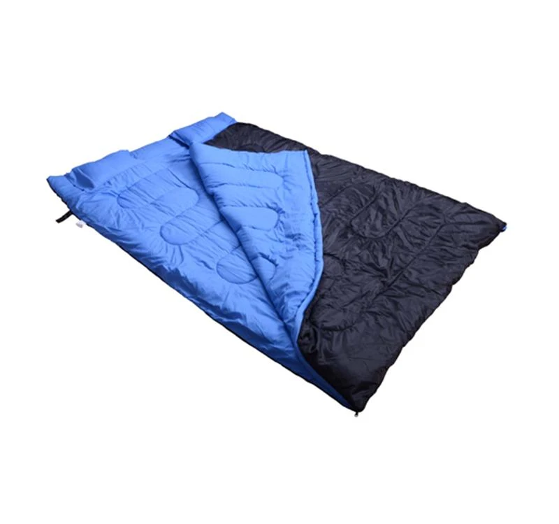 Outsunny Camping Two-Person Double Wide Sleeping Bag With Pillows - Blue / Black
