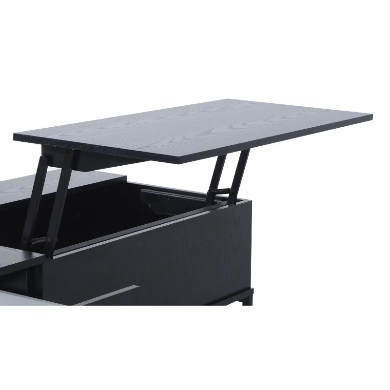 HomCom 43" Modern Storage Coffee Table with Lift-Top - Black Woodgrain