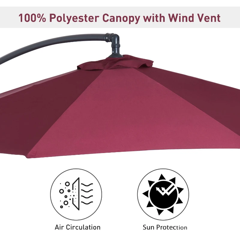 10' Cantilever Hanging Tilt Offset Patio Umbrella with UV & Water Safe Material & Cross Base (Weight Not Included), Red
