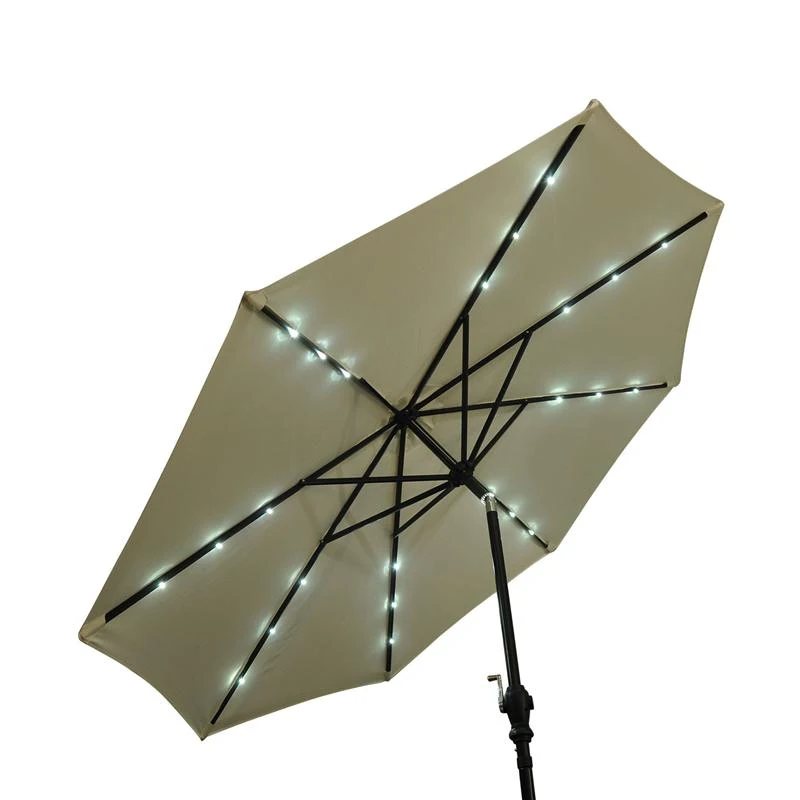 Outsunny 9' Outdoor Patio Umbrella w/ Tilt & Solar Powered LED Lights - Cream White