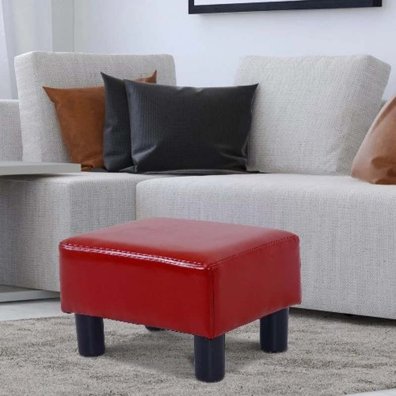 Homcom 15" Rectangular Faux Leather Padded Ottoman Footrest Bedroom Entry Hall Stool Chair Seating - Red