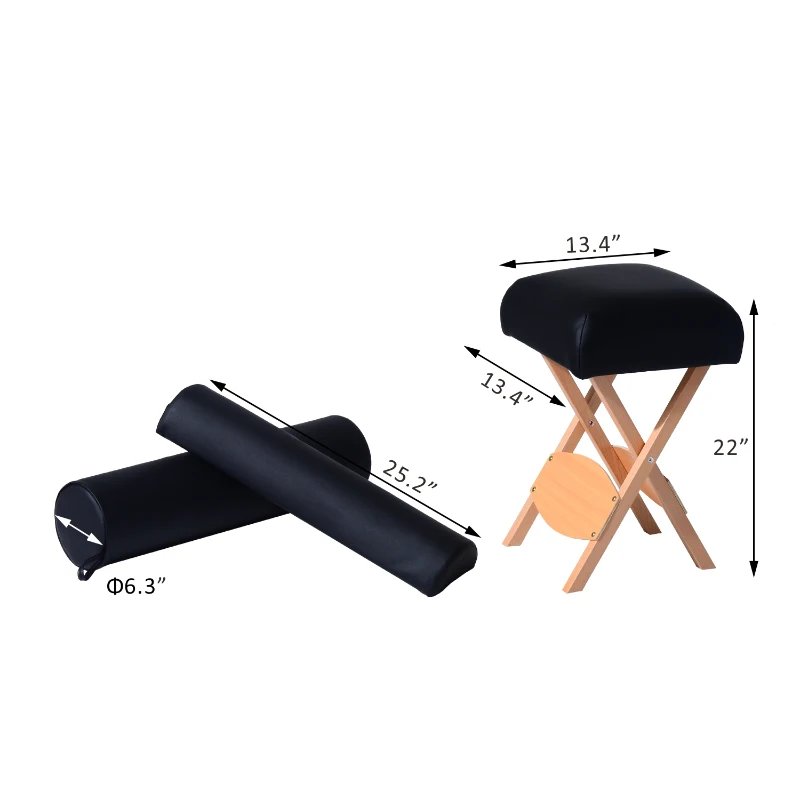 HomCom 22" Portable Massage Stool and Pillow Set - Black