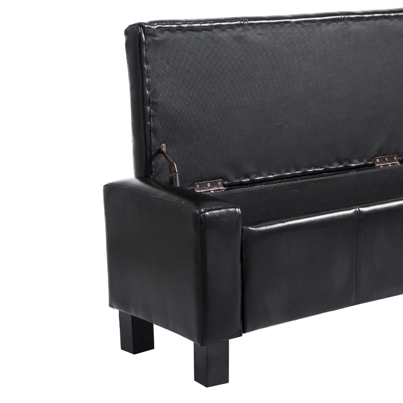 HomCom 42" Large Rectangular Faux Leather Ottoman Storage Bench with Hinged Top - Glossy Black