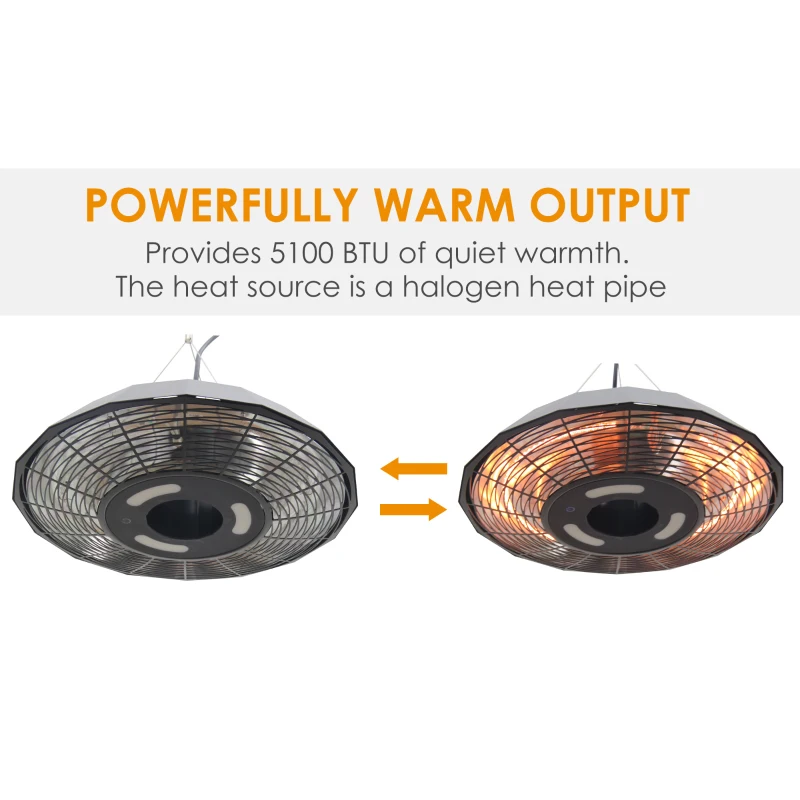 Outsunny 1500 Watt Energy Efficient Indoor Outdoor Ceiling Mounted Electric Patio Heater with Remote - Black