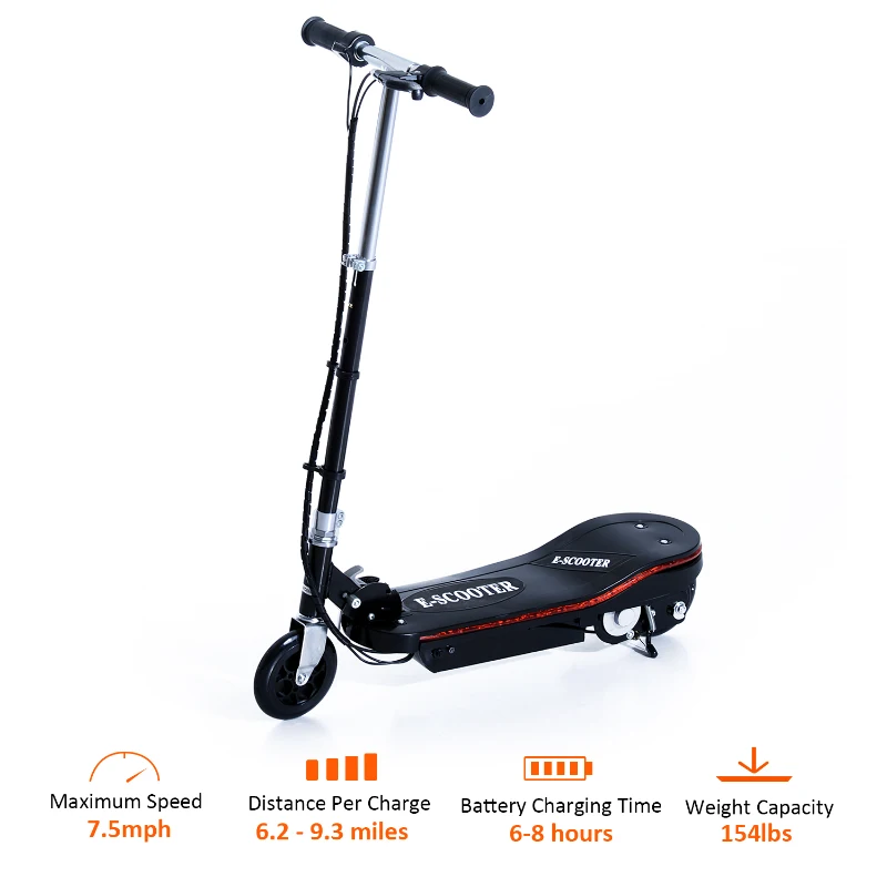 Aosom Black High-Powered 120W Motorized Kids Folding Electric Scooter with LED Lights