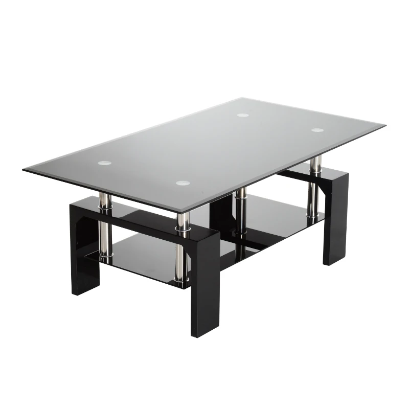 HomCom 44" Urban Contemporary Black Frosted Glass Wood and Chrome Coffee Table