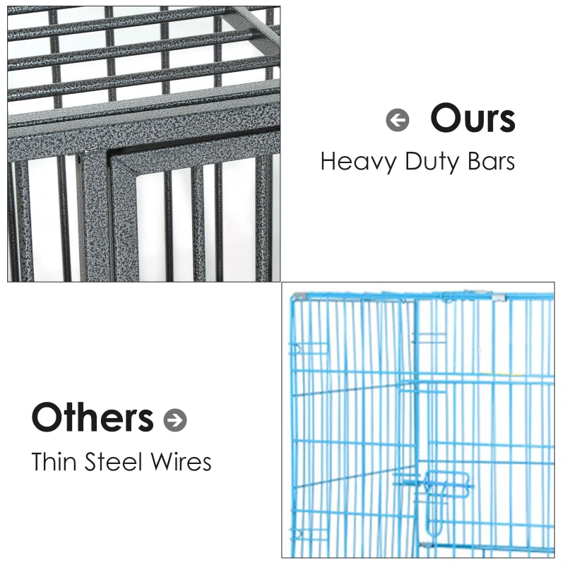 PawHut 48" Heavy Duty Steel Dog Crate Kennel Pet Cage w/ Wheels - Grey Vein