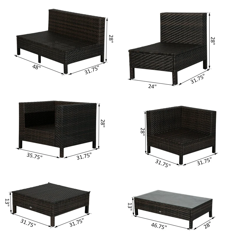 Outsunny 9 Piece Rattan Sectional Wicker Patio Sofa Set Outdoor Seating Furniture