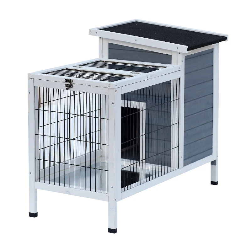 PawHut 36" Raised Outdoor Weatherproof Metal Wire and Wooden Rabbit Hutch Bunny Guinea Pig Cage with Enclosed Run