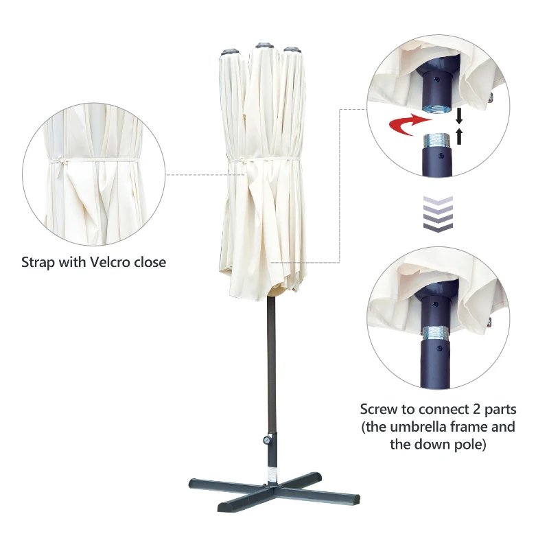 Outsunny 15' Double-Sided Outdoor Patio Market Umbrella with Air Vents - Cream White