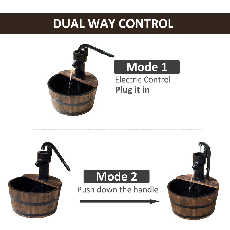 Outsunny 18" Old Fashion Wooden Water Barrel Fountain Outdoor Patio w/ Pump