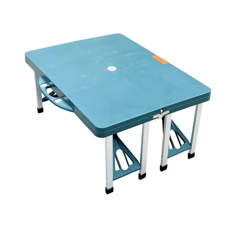 Open Box Outsunny 4 Person Plastic Portable Compact Folding Suitcase Picnic Table Set with Umbrella Hole - Green