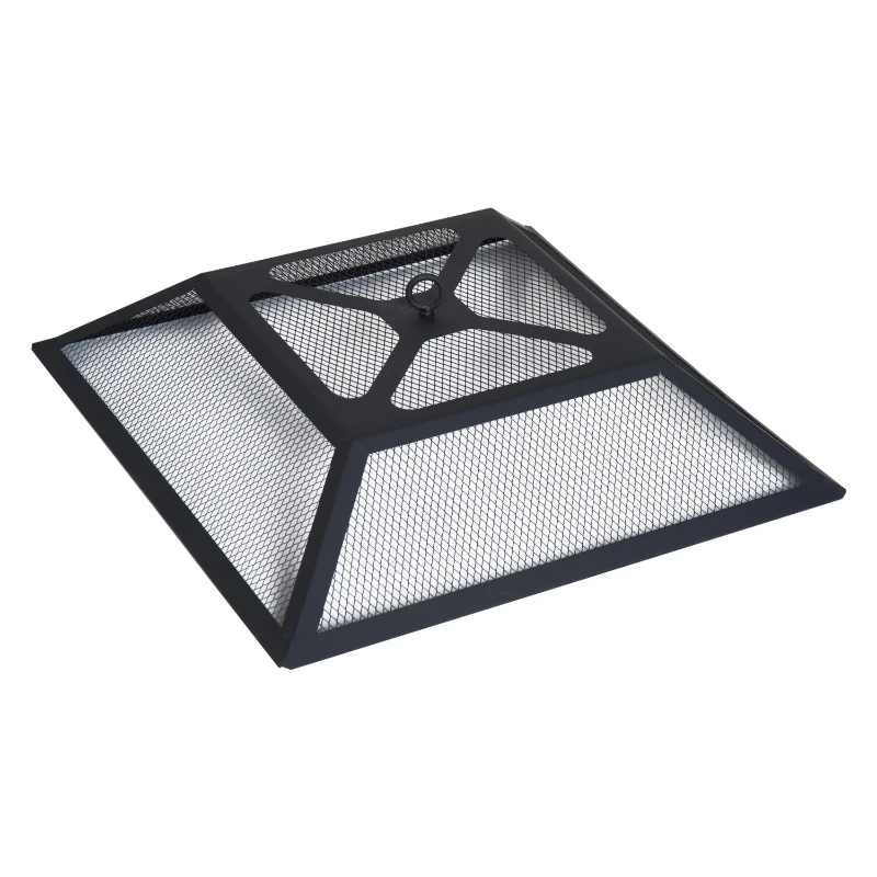 Outsunny 26" Square Steel Backyard Fire Pit With Cover And Accessories