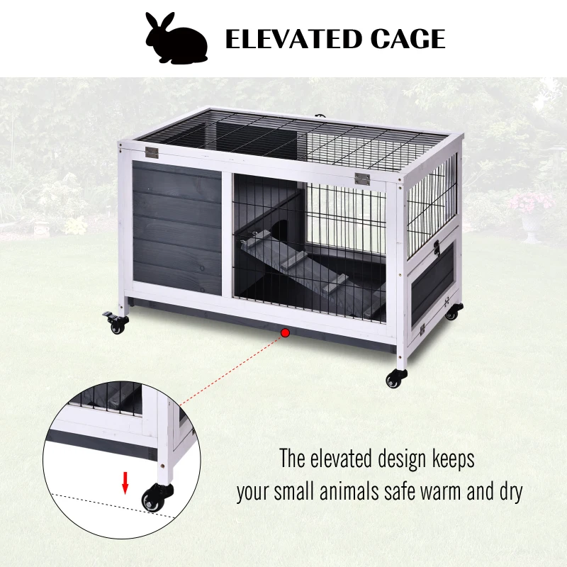 PawHut Rabbit Hutch - Indoor Small Animal House with Pull Out Tray, Casters, Ramp for Easy Mobility
