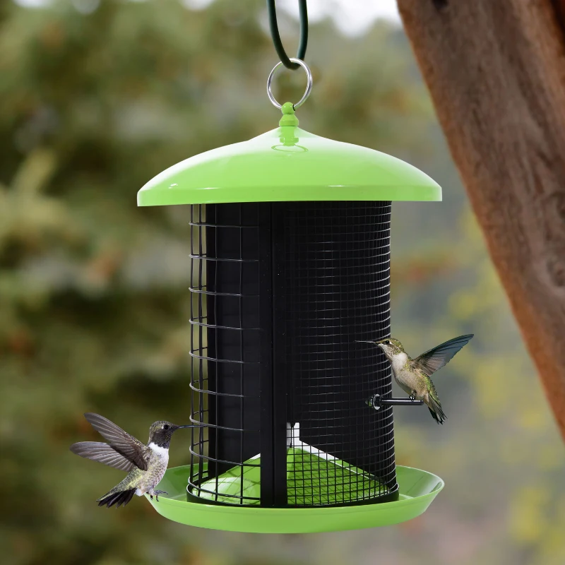 PawHut Triple Chamber Outdoor No Mess Bird Feeder Squirrel Proof - Lime Green / Black