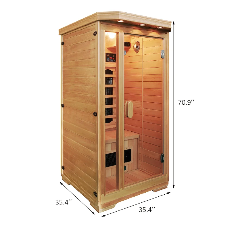 Soozier Wooden Indoor 2 Person Square Heat Room Infrared Sauna w/ Ceramic Heater