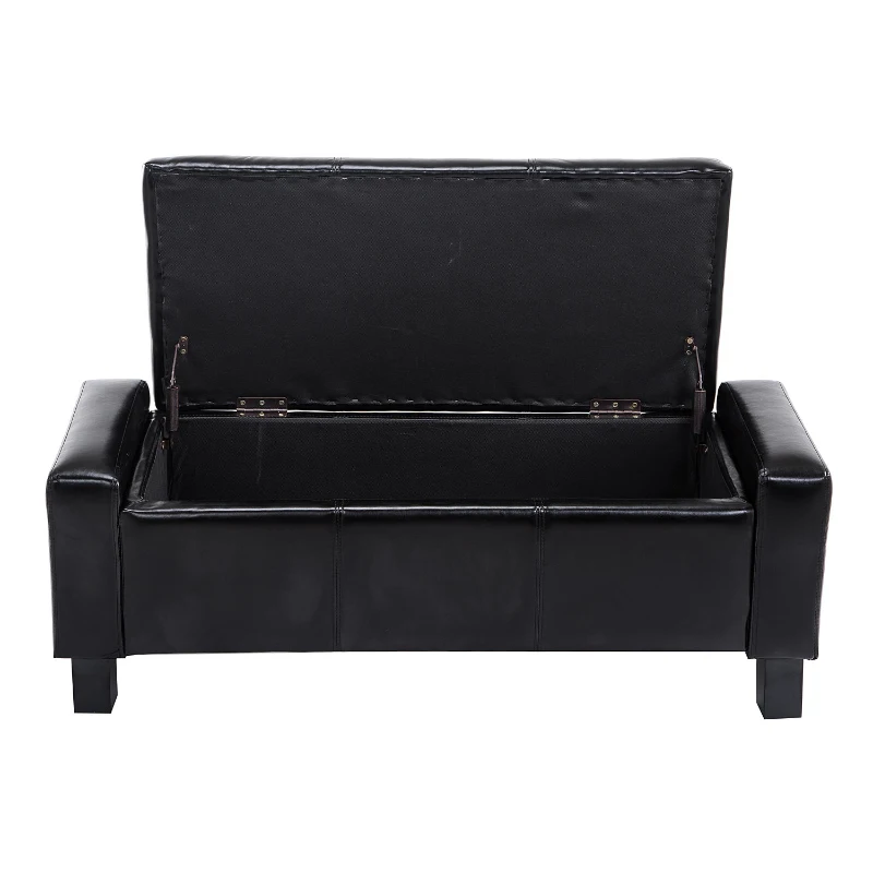 HomCom 42" Large Rectangular Faux Leather Ottoman Storage Bench with Hinged Top - Glossy Black